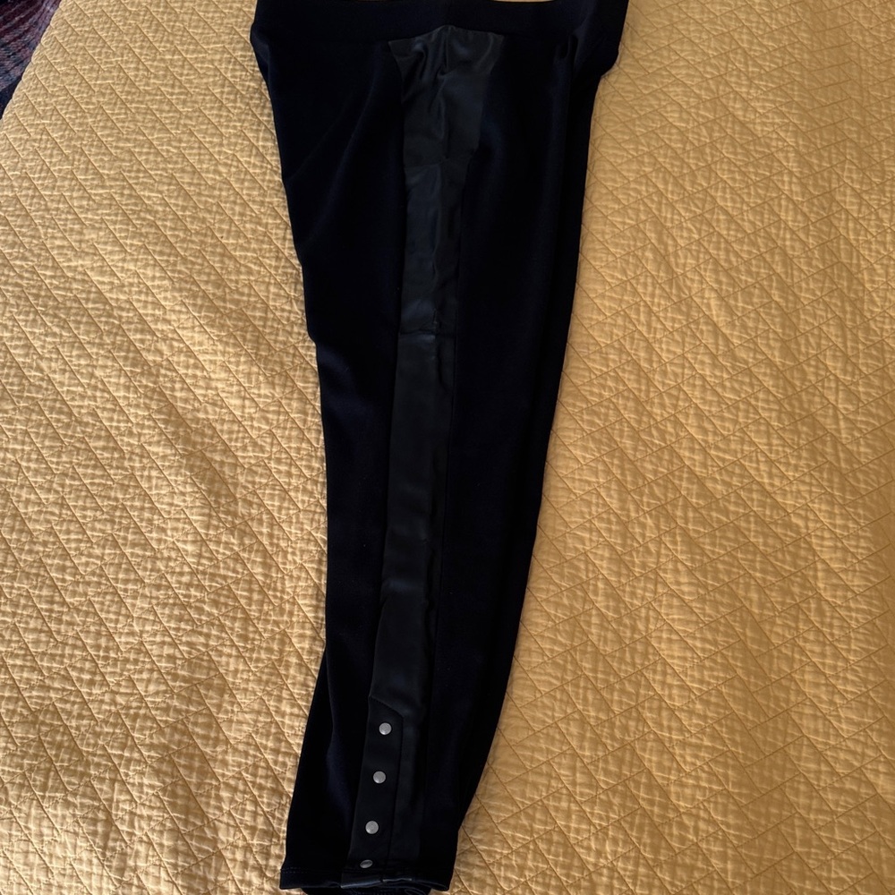 Worthington Black Leggings with Faux Leather Side Panels and Ankle Snaps